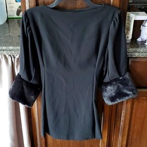Black dress top with faux fur cuffs